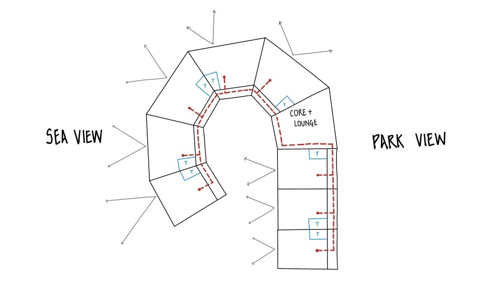 Tower plan: sea view and park view